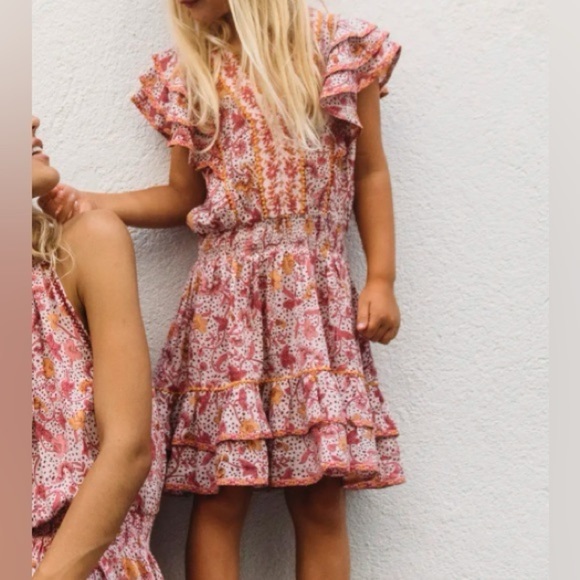 Poupette St Barth Girls Dress Size 8 Pink Floral Ruffle Cotton - Picture 1 of 7